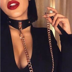 Honey Birdette Black and Rose Gold Collar & Chain Fetish - Limited Edition NIB